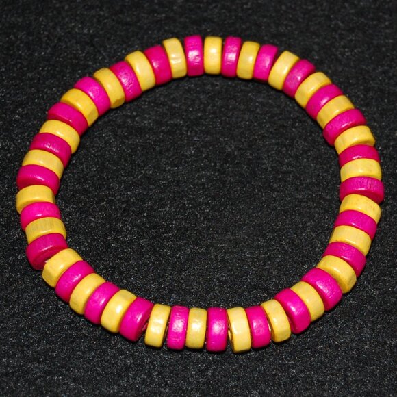 Pink Bracelet,Wood Bracelet,Pink Surfer Bracelet,Pink Wooden Bracelet - Picture 2 of 2